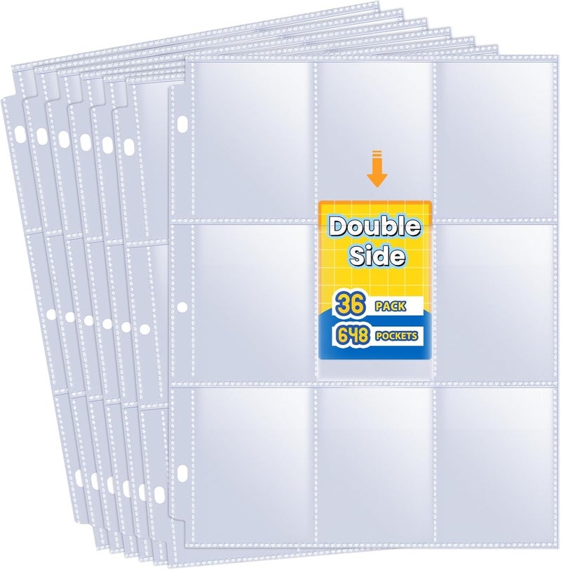 Fabmaker 648 Pockets Double Side Trading Card Sleeves, 9 Pocket Card Sleeves Binder Sheets for 3 Ring Binder, Long-Lasting Trading Cards Binder Sleeves Compatible with MTG, Baseball, Game - Image 1